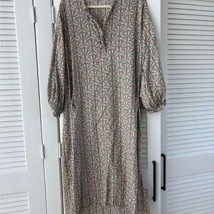 MIRTH Caftan Green and Pink Patterned Cotton Dress